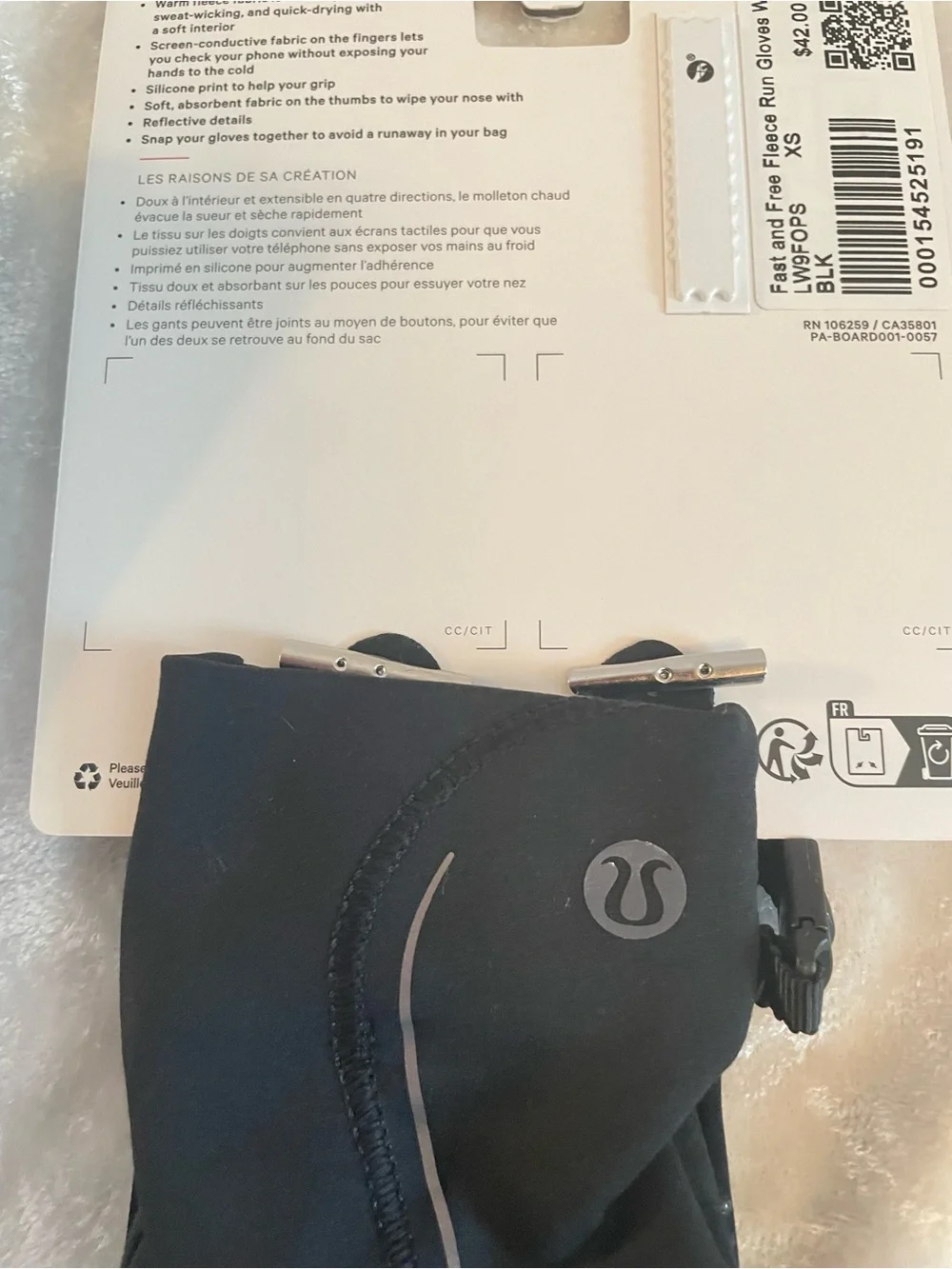 NWT lululemon Fast and Free Fleece Running Gloves Black XS + with Bag